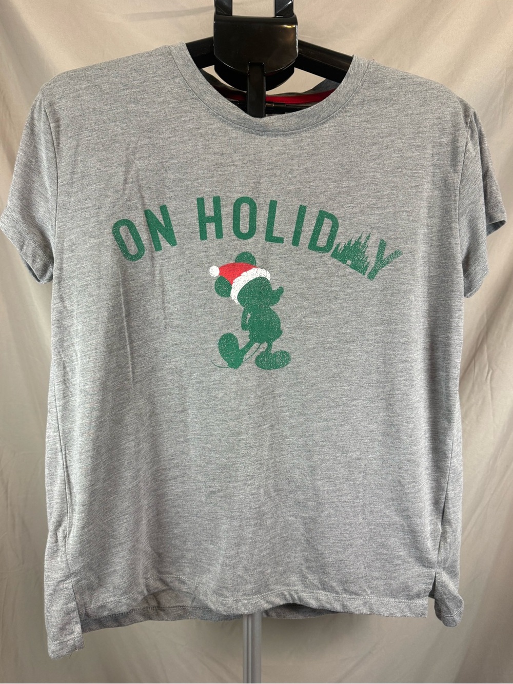 Disney Parks Mickey Mouse “On Holiday” Boxy Christmas Tee Heather Gray - Size L